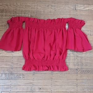 Off-the-Shoulder Red Crop Top